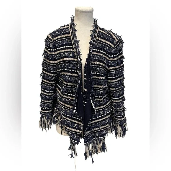 St. John Lofty Floats Fringe Trimmed Knit Jacket Size:L
